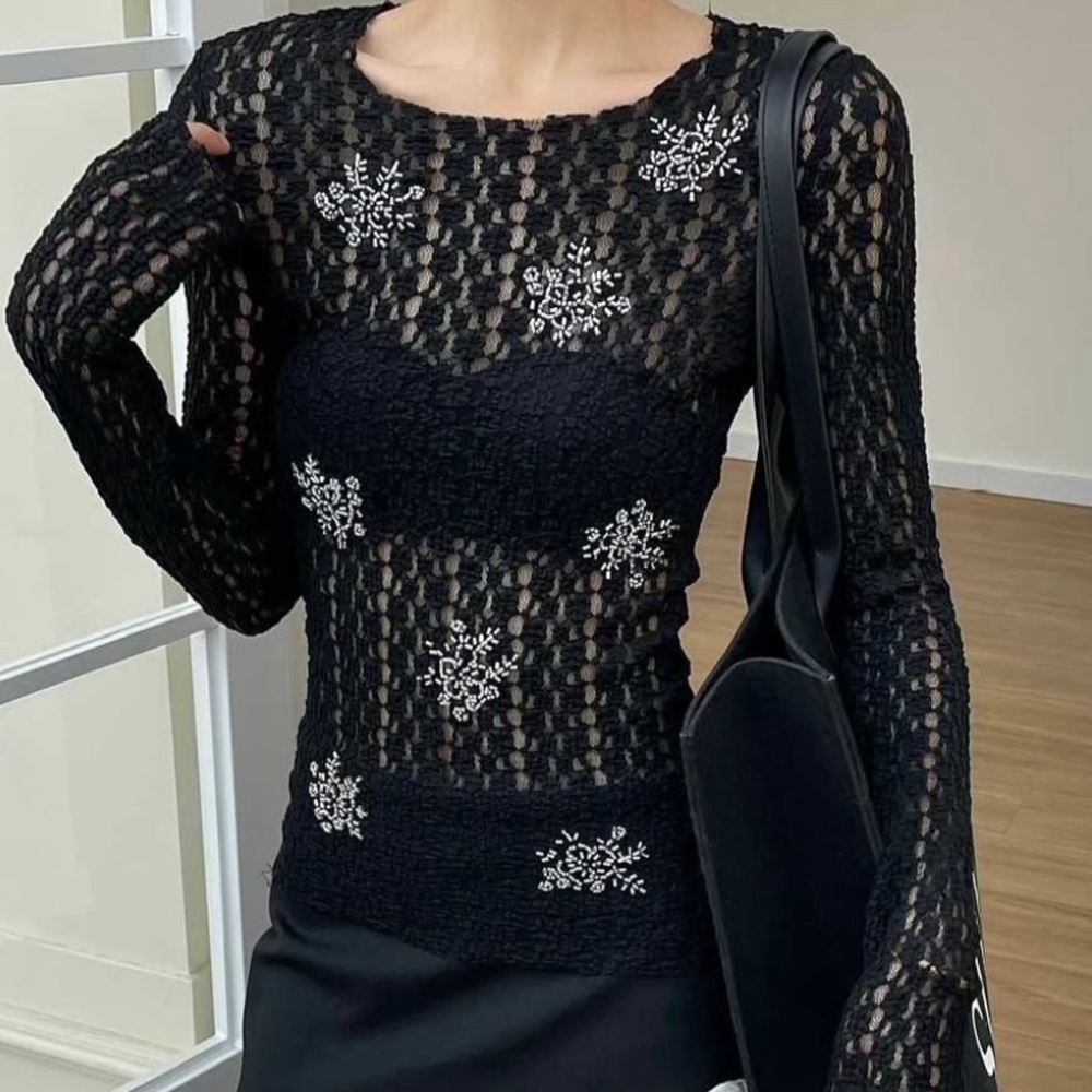 Zara Black Lace Top with Floral Details